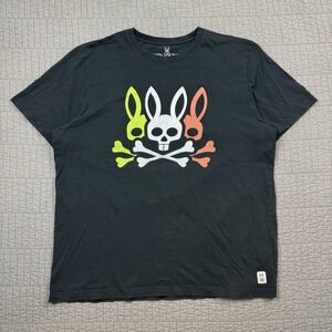 Psycho Bunny T Shirt Men's 8 (XXL) Black Colorful Logo Graphic Tee Y2K